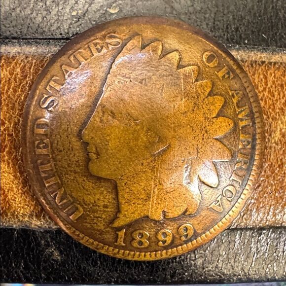 Southwick Leathers Vintage Indian Head Penny Coin Hand Tooled Leather Belt Sz 26 main image 5